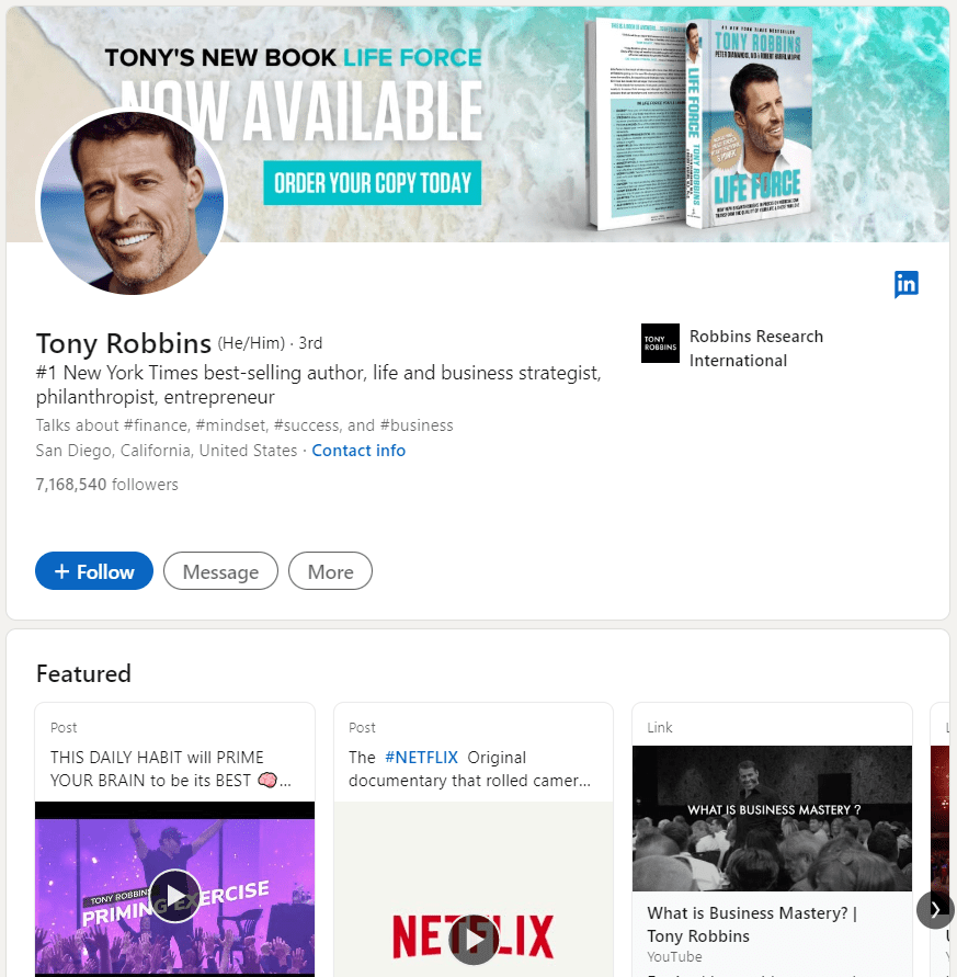 LinkedIn Me section