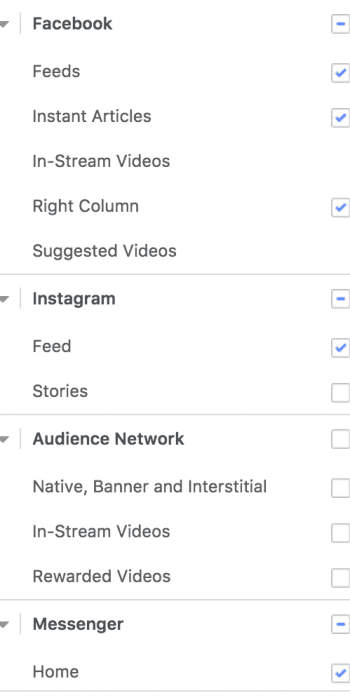 List of Facebook Ad Placement Options